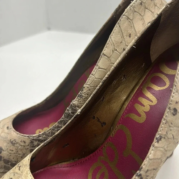 Sam Edelman Celia High Heels Platform Stiletto Leather Snake Skin Tan Brown 6 - Picture 7 of 9